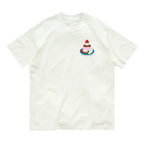 ワンポイント 毎月25日はプリンの日のプリン　イチゴプリン オーガニックコットンTシャツ