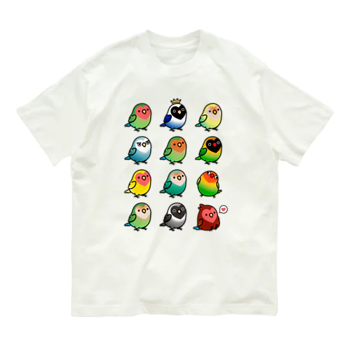 Chubby Bird ラブバード大集合　（コザクラインコ＆ボタンインコ）  Organic Cotton T-Shirt