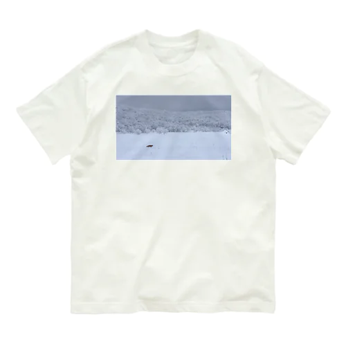 雪原を往くキツネ - Snowfield and Fox - オーガニックコットンTシャツ