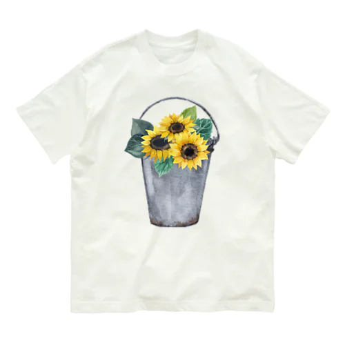 Watering bucket and sunflowers  じょうろ と ひまわり Organic Cotton T-Shirt