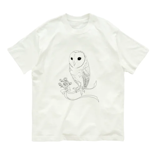 メンフクロウと花 オーガニックコットンTシャツ