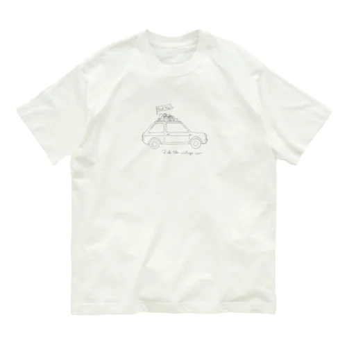 ヴィンテージカー(線描画) オーガニックコットンTシャツ