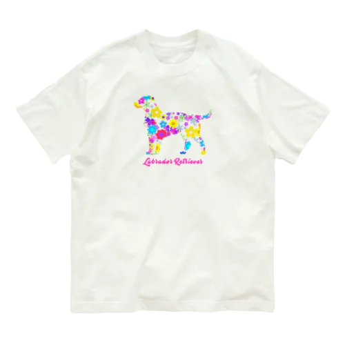 ラブラドール　フラワーパーティ オーガニックコットンTシャツ