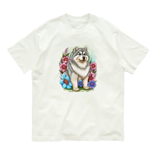 花アラスカの子犬。 愛犬家のためのキュートなデザイン。 Organic Cotton T-Shirt