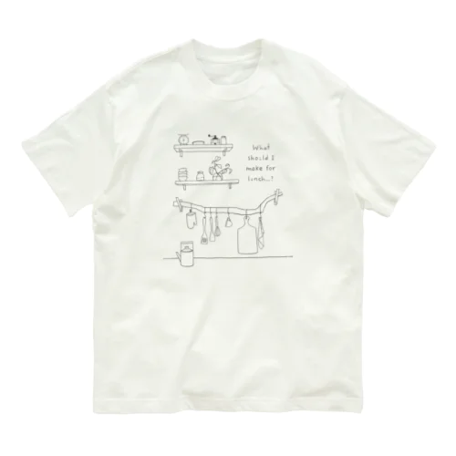 キッチン(お昼何しようかな、、、ブラック　線画) オーガニックコットンTシャツ