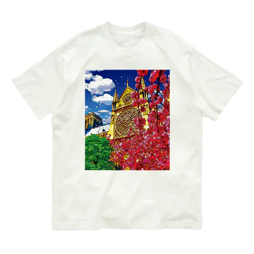 パリ 春のノートルダム大聖堂 オーガニックコットンTシャツ