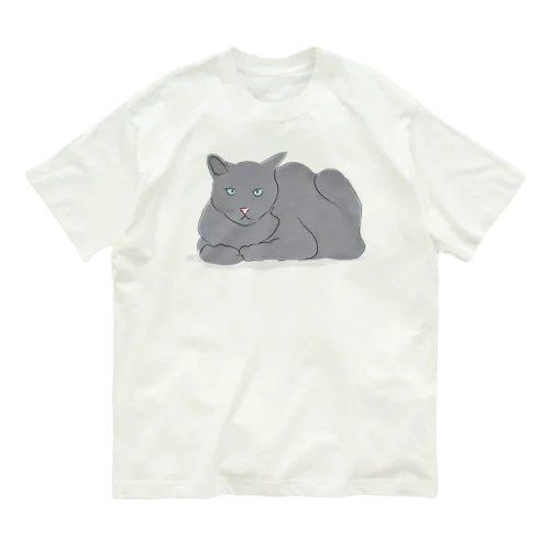 どっしり箱座り猫　グレー オーガニックコットンTシャツ