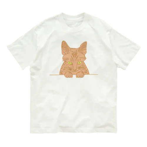 ひょっこり顔出し猫　茶トラ オーガニックコットンTシャツ