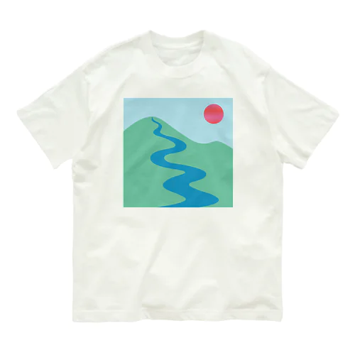 太陽、山、川 オーガニックコットンTシャツ