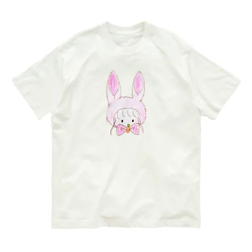 【アニマル被り物】ピンクうさぎちゃん(withニンジン) オーガニックコットンTシャツ