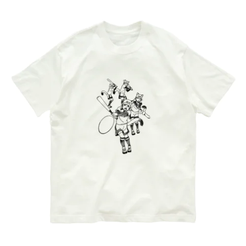 猫のソフトボールプレイヤー　ヒット！ Organic Cotton T-Shirt