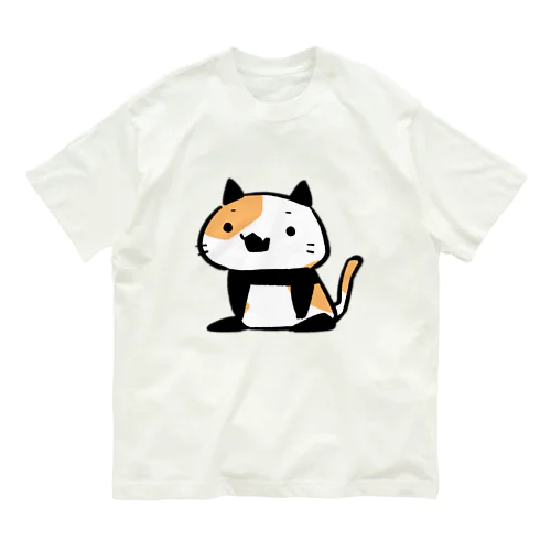 パンダ風味の三毛猫 オーガニックコットンTシャツ