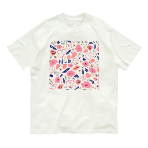 抽象的な手描きの花柄 Organic Cotton T-Shirt