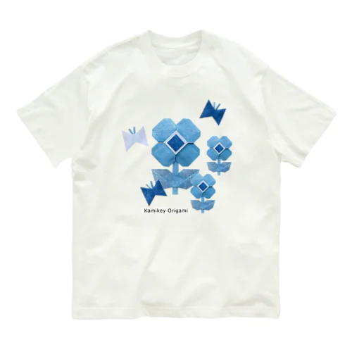 ブルーフラワー オーガニックコットンTシャツ