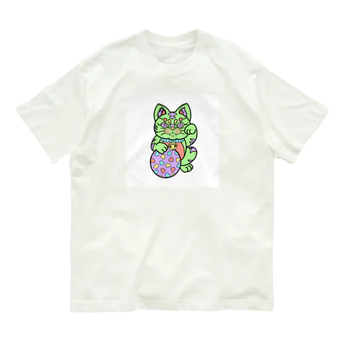 ハート招き猫 オーガニックコットンTシャツ