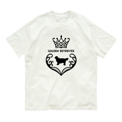 ゴールデンレトリバー　crown heart　onehappiness　black Organic Cotton T-Shirt