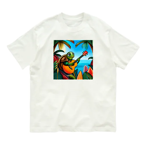 ウクレレを弾くウミガメ Organic Cotton T-Shirt