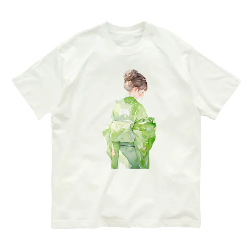 緑の着物の女性 オーガニックコットンTシャツ