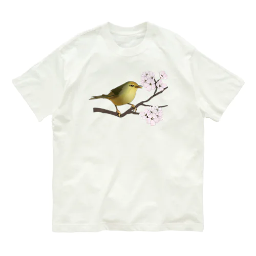 桜にウグイス オーガニックコットンTシャツ