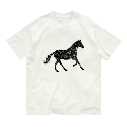 ブラックホース花柄白抜き Organic Cotton T-Shirt