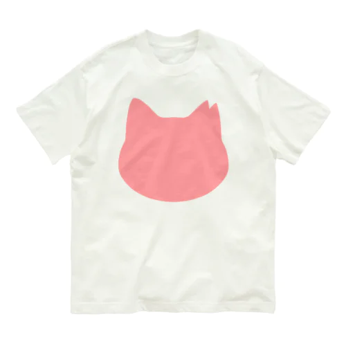 さくら猫シルエット/ピンク オーガニックコットンTシャツ