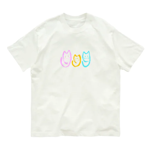 ゆる線三色にゃんこ オーガニックコットンTシャツ