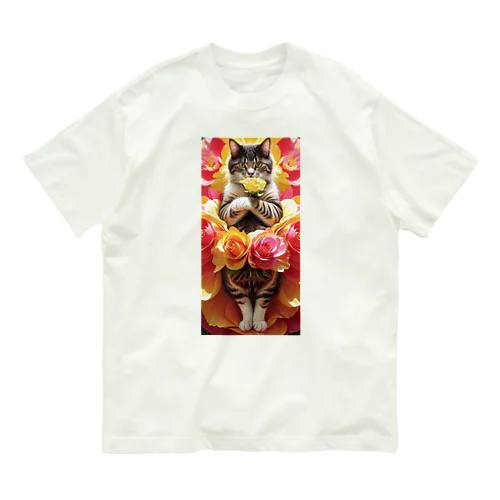 フラワーキャット077 オーガニックコットンTシャツ