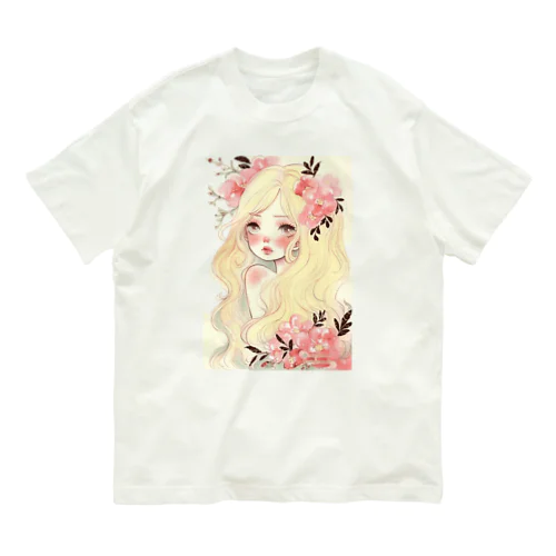 Pink Flower Hair オーガニックコットンTシャツ