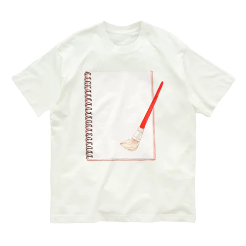スケッチブックと赤い筆 オーガニックコットンTシャツ