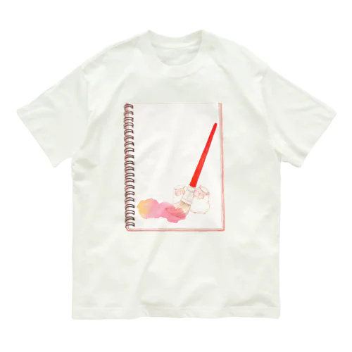 スケッチブックと赤い筆と2匹のひつじ（えのぐ付き） Organic Cotton T-Shirt