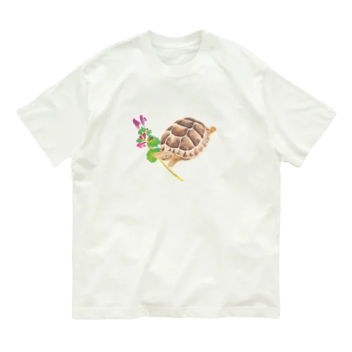 ホトケノザとギリシャリクガメ Organic Cotton T-Shirt