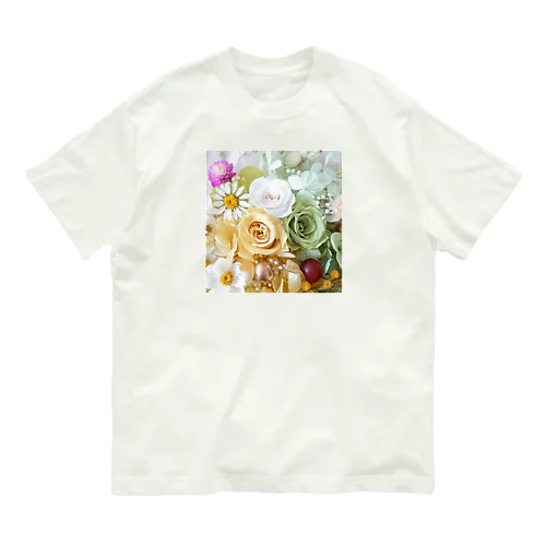 レモンイエローとアップルグリーン　ローズシリーズ Organic Cotton T-Shirt