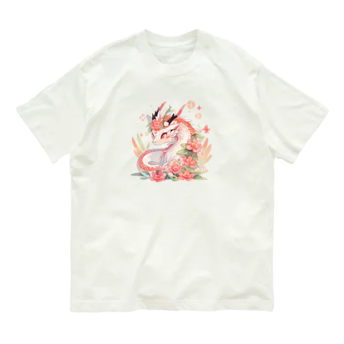 うっすらピンクの花龍さん オーガニックコットンTシャツ