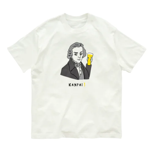 偉人 × BEER（ショパン）黒線画 オーガニックコットンTシャツ