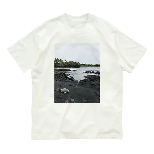 ハワイ島 ブラックビーチとウミガメ Organic Cotton T-Shirt