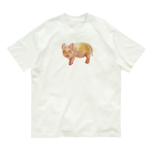 クレパスで描いたミニブタさん Organic Cotton T-Shirt