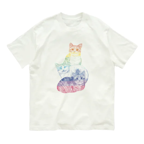 カラフルにゃんこトリオ オーガニックコットンTシャツ