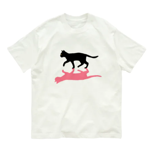 黒猫と影　ピンク Organic Cotton T-Shirt