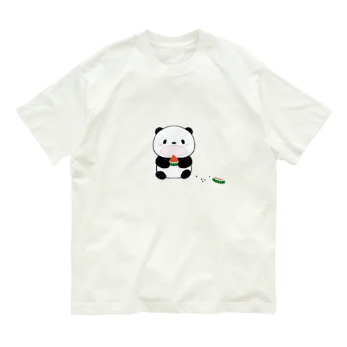 スイカを食べるパンダ オーガニックコットンTシャツ