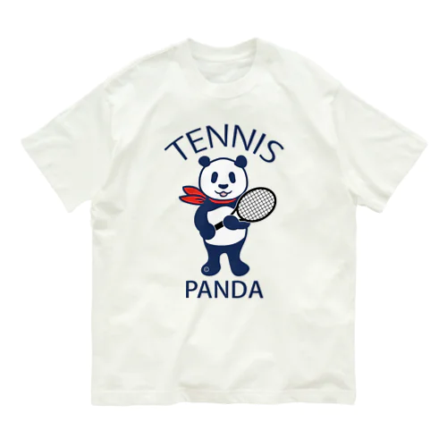 パンダ・テニス・全身・イラスト・ラケット・TENNIS・アイテム・デザイン・ガット・スポーツ・Tシャツ・サーブ・かっこいい・かわいい・選手・画像・ボール・王子・絵・オリジナル（C） オーガニックコットンTシャツ