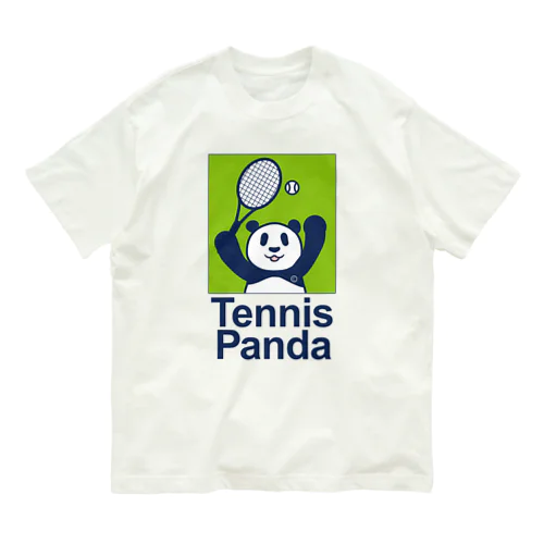 パンダ・テニス・TENNIS・アイテム・デザイン・ラケット・ガット・イラスト・スポーツ・Tシャツ・サーブ・かっこいい・かわいい・選手・画像・ボール・王子・絵・オリジナル（C） オーガニックコットンTシャツ