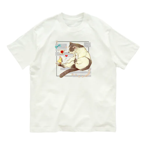 ヒヨコちゃんと猫さん(お茶会お誘い中) オーガニックコットンTシャツ