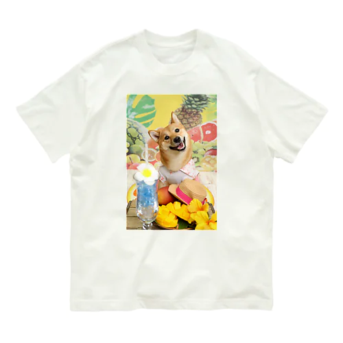 柴犬　真夏のリゾート001 オーガニックコットンTシャツ