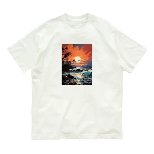 波と夕日 Organic Cotton T-Shirt