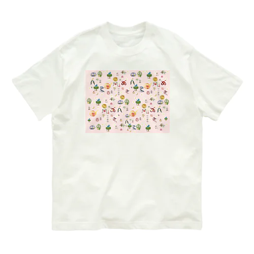 ヲシテ文字いろいろ【桜花色ベース】 オーガニックコットンTシャツ