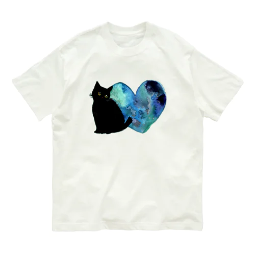 青いハートと黒猫ちゃん Organic Cotton T-Shirt