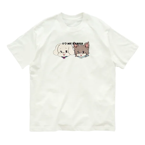 トイプードル×チワワ-ホワイト&チョコタン「I♡MY BABIES」 オーガニックコットンTシャツ