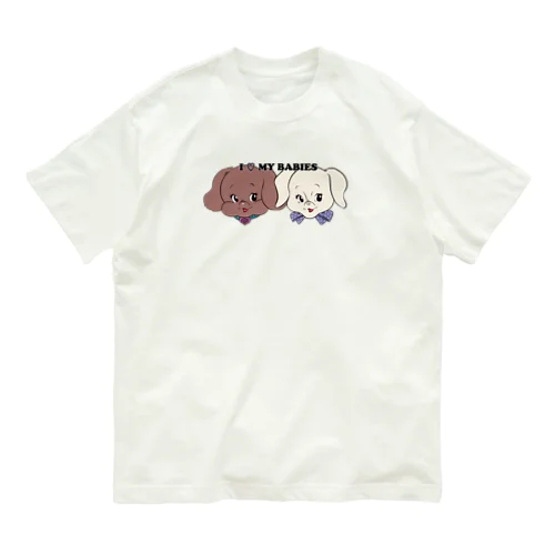 トイプードル×ダックス-レッド&クリーム「I♡MY BABIES」 オーガニックコットンTシャツ