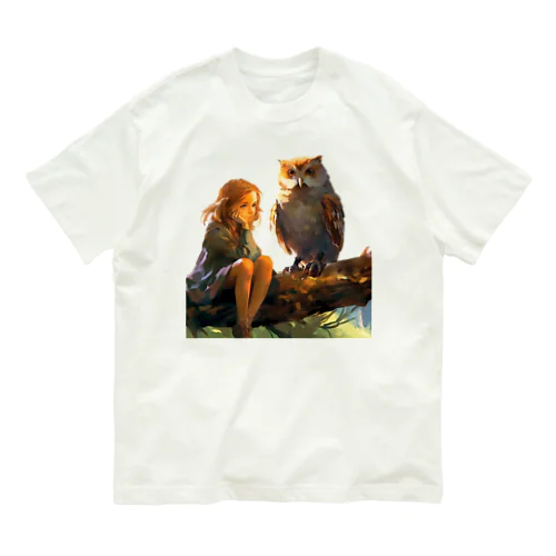 夢を語る少女とフクロウ Organic Cotton T-Shirt