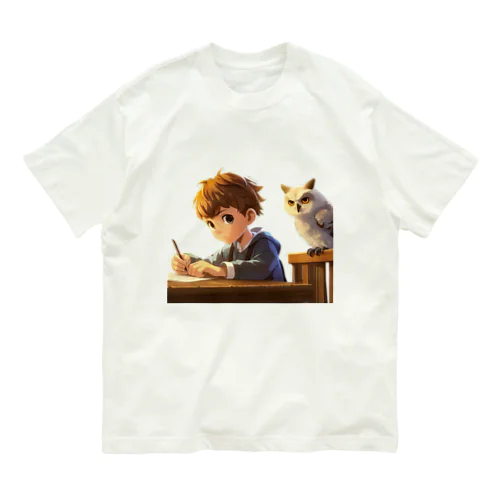 少年の宿題とフクロウ先生 Organic Cotton T-Shirt